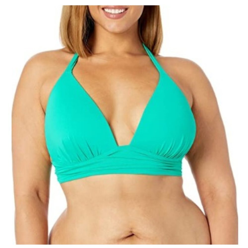 La Blanca Women's Island Goddess Shirred Banded V-Neck Halter Bikini Top - 36D